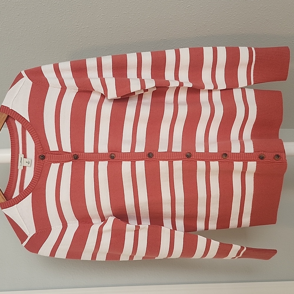 L.L. Bean Women's Cashmere Blend Cardigan Sweater | Candy Stripes | Medium